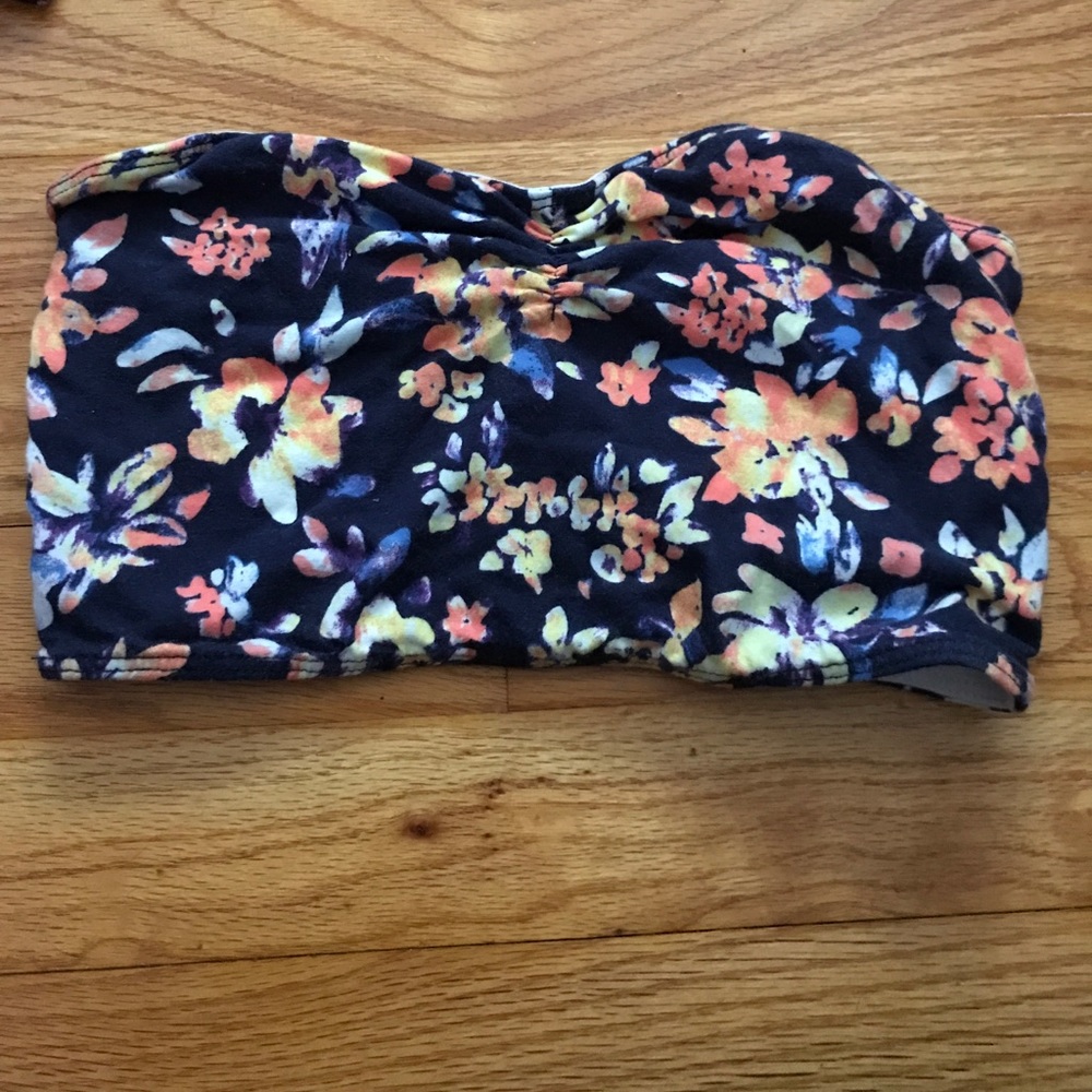 Reversible navy floral/ white blue tube top