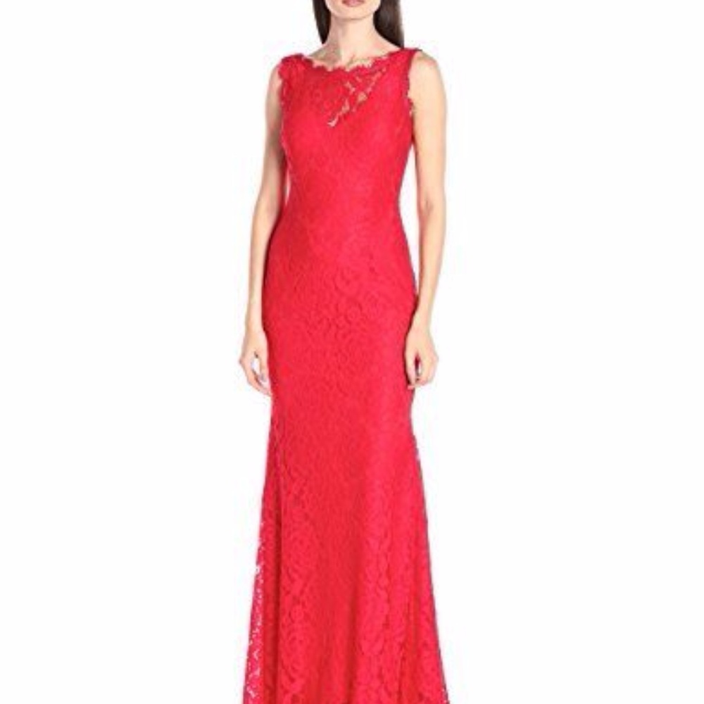 Betsy & Adam Women’s Long Lace Gown Low Back Dress
