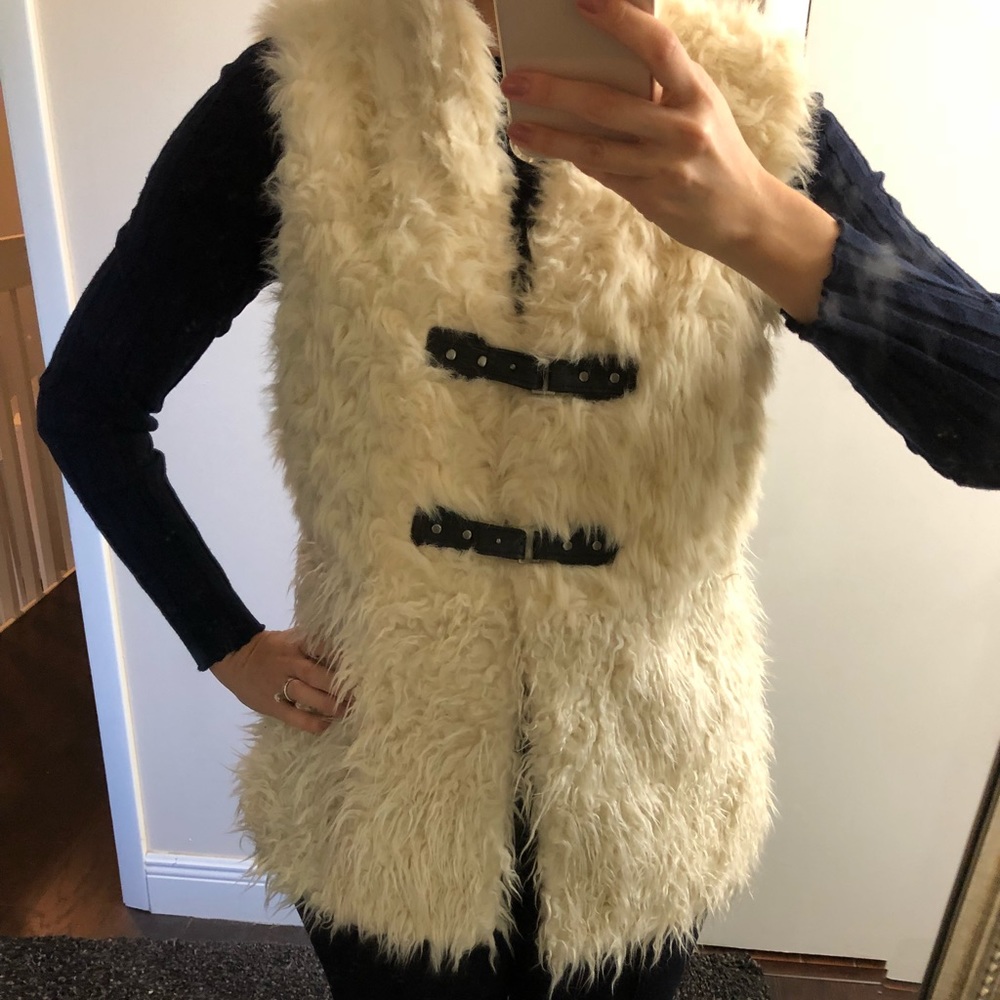 Off white faux fur vest