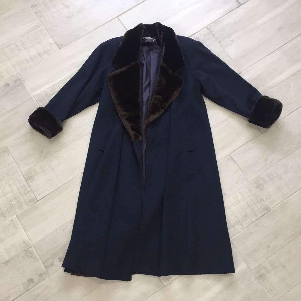 Navy Blue Long Jacket With Fur Collar
