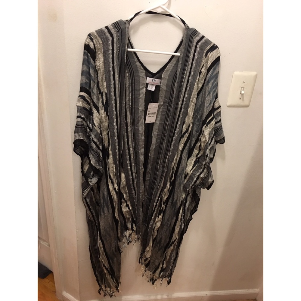 Black / Grey / Silver Stripped Kimono NEW