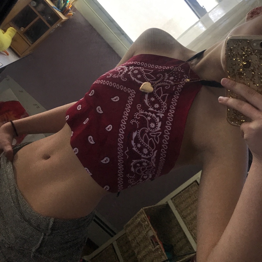 Handmade maroon bandanna halter crop top