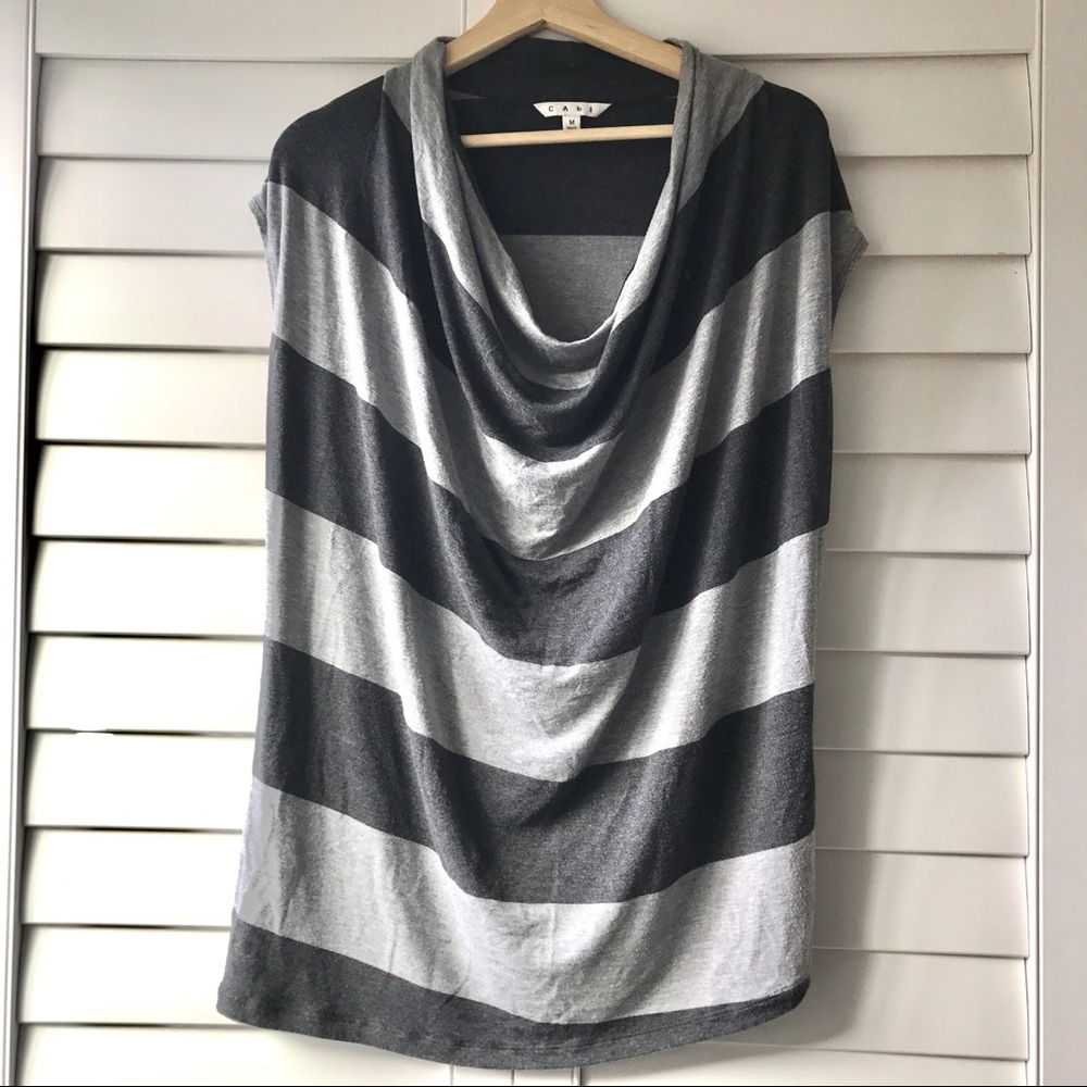 CAbi Sleeveless Cowl Neck Horizontal Stripe Top
