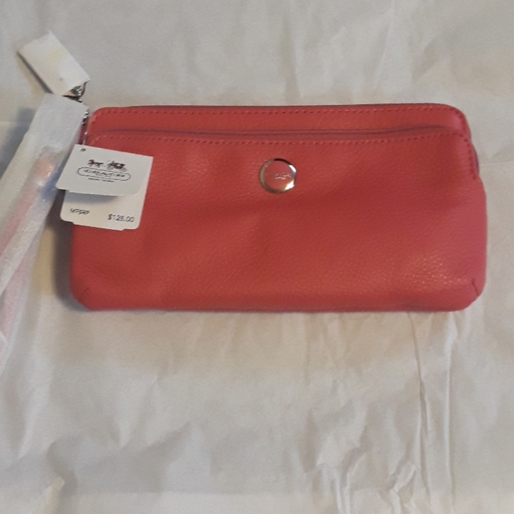 Coach double zip wallet with wrist strap