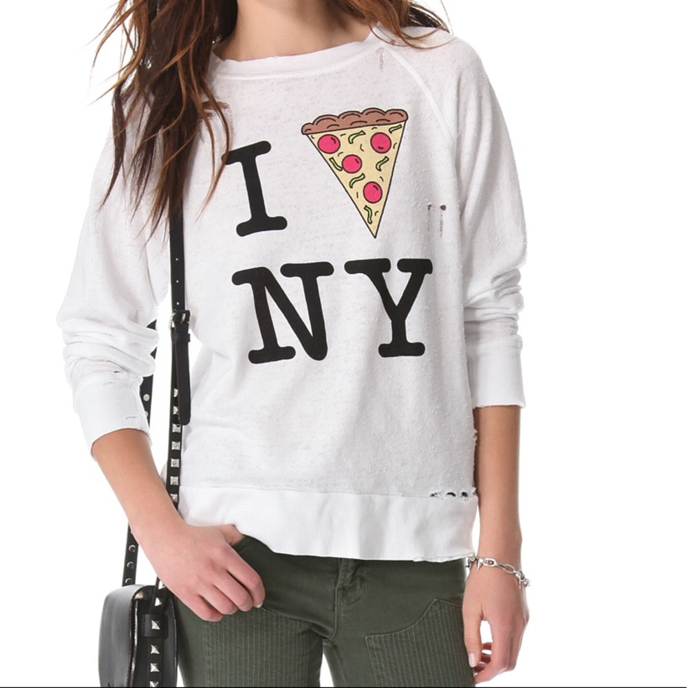Wildfox N.Y. Slice destroyed sweatshirt Size L NWT