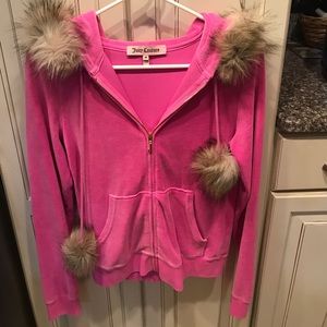 Juicy Couture Bubblegum Pink Velour Hoodie Fur
