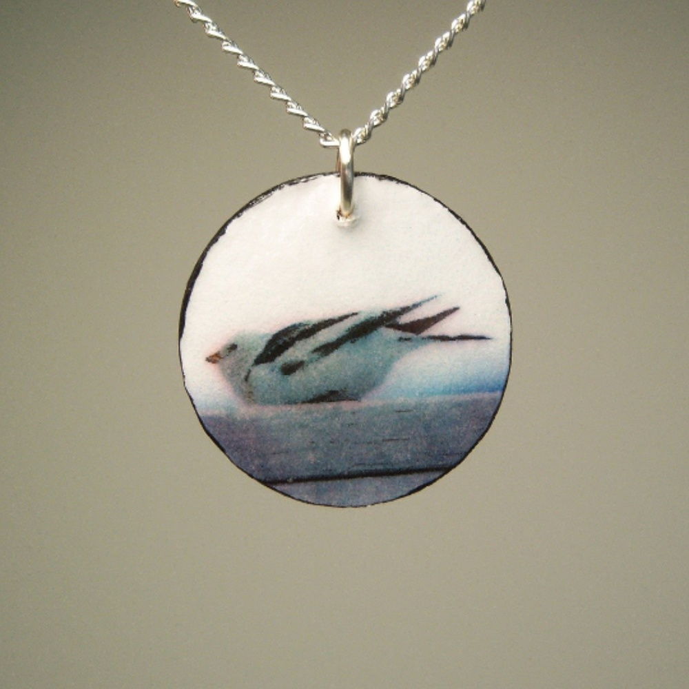 Winter Bird Sparrow Snow Bunting Photo Pendant