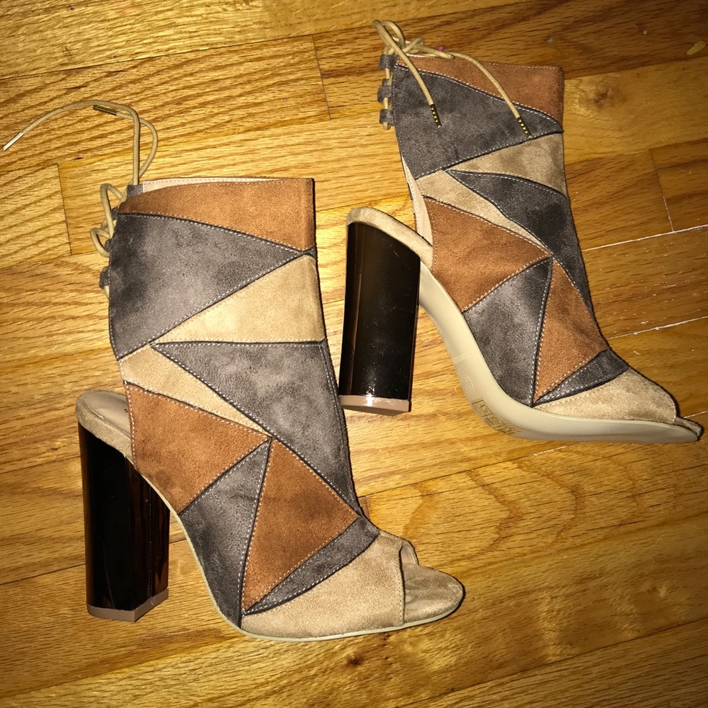 Suede lace up ankle heels