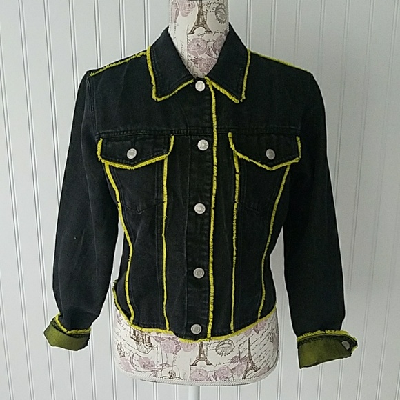black and yellow jean jacket
