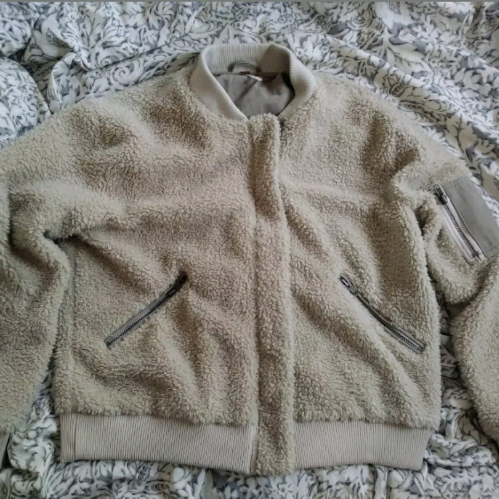 Free People Sherpa Fur Bomber Moto Jacket  M New!