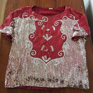Vintage Sequin and Silk Top - Medium