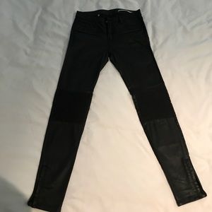 Zara Black Waxed Pants with Moto details Size 4