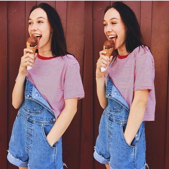 Brandy Melville Tops - NWT Dark Pink Striped Ringer Tee