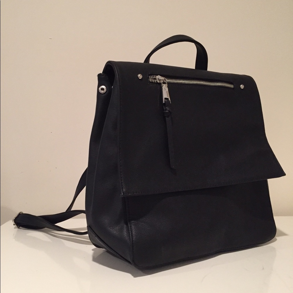 Black faux leather backpack