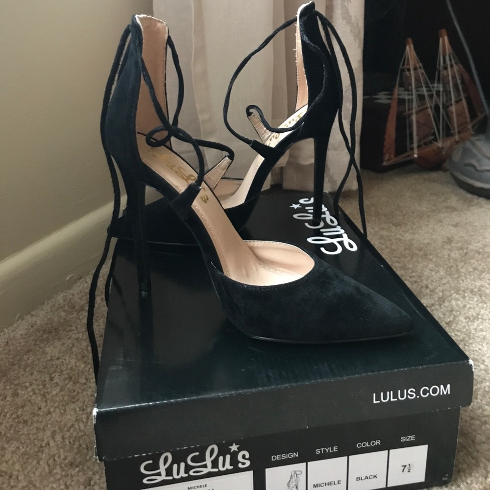 Lulus DANI BLACK SUEDE LACE-UP HEELS