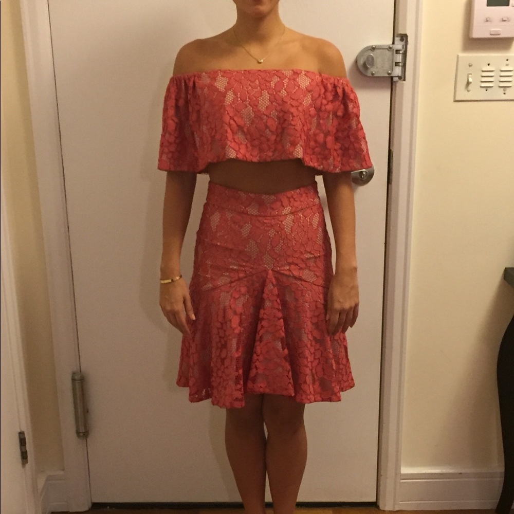 Alexis Off-The-Shoulder Lace Crop Top with Skirt