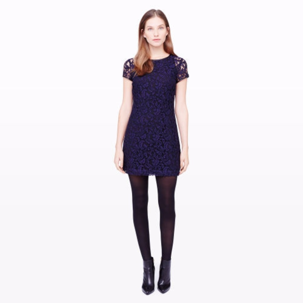 NWT Club Monaco Navy & Black Leather Lace Dress, 6