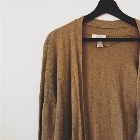 {LOFT} Golden Tan Pocketed Open Front Cardigan - Picture 2 of 5