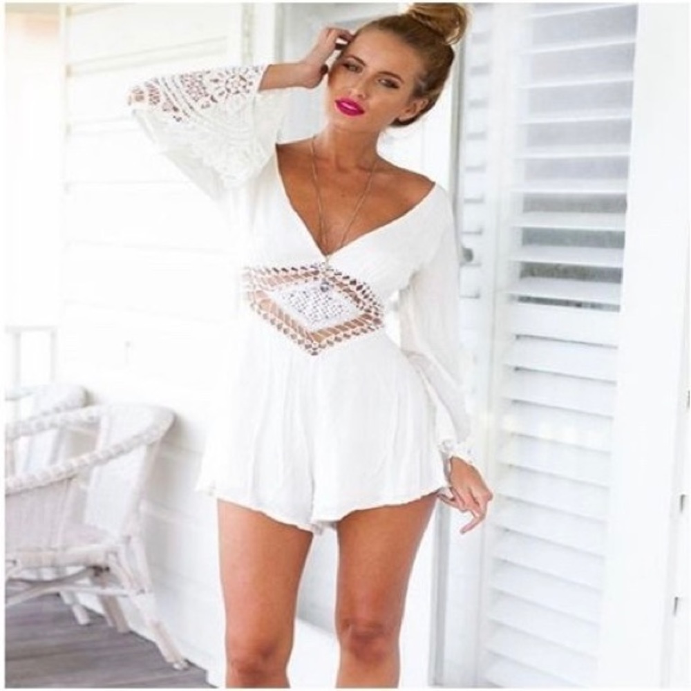 Sexy White V-Neck Romper
