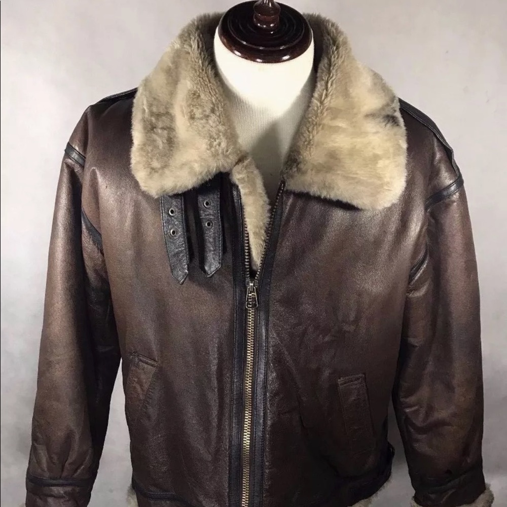 Brown leather bomber jacket.