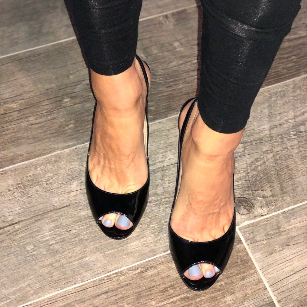 Enzo Angiolini Blk Patent Slingback Peep Toe Shoe