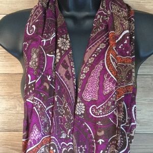 Purple Paisley Print Scarf Oversized With Tassels