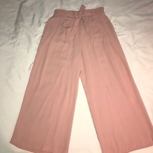 Zara pink wide leg cropped trousers w/ belt size M