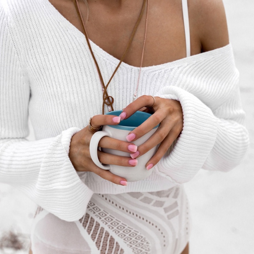 'Sage' White V-Neck Sweater - Picture 2 of 8