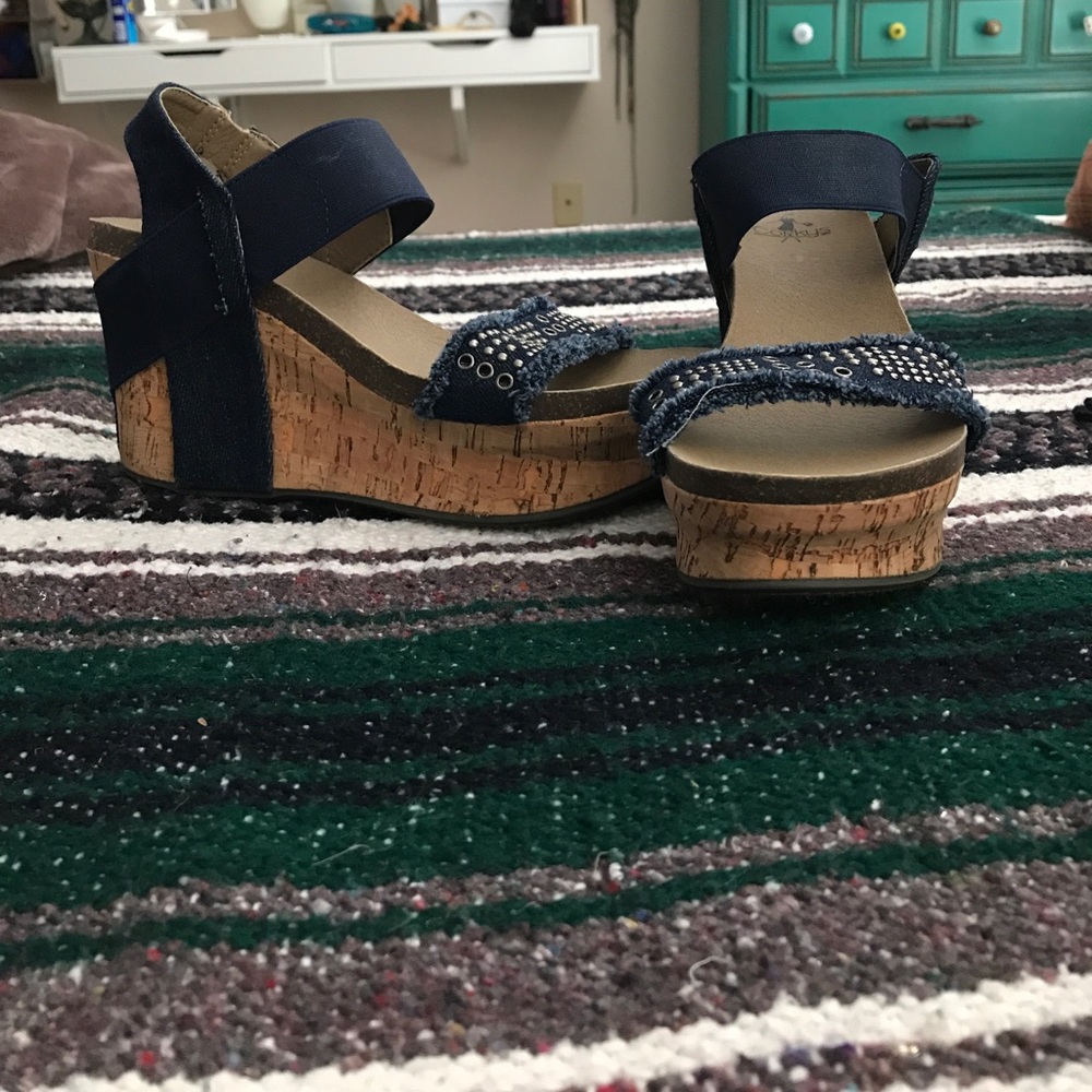 Denim Studded Wedges
