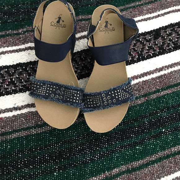 Denim Studded Wedges - Picture 2 of 3