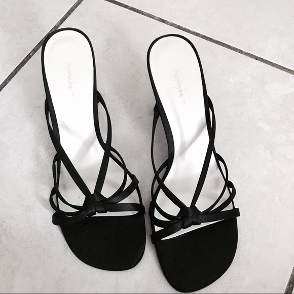 Shoes - | black satin heeled sandals