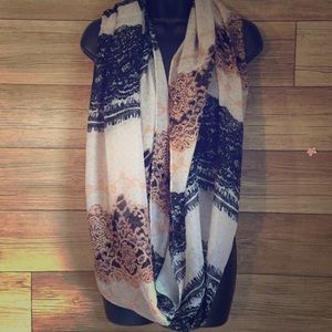 Black and Peach With Pattern Infinity Scarf