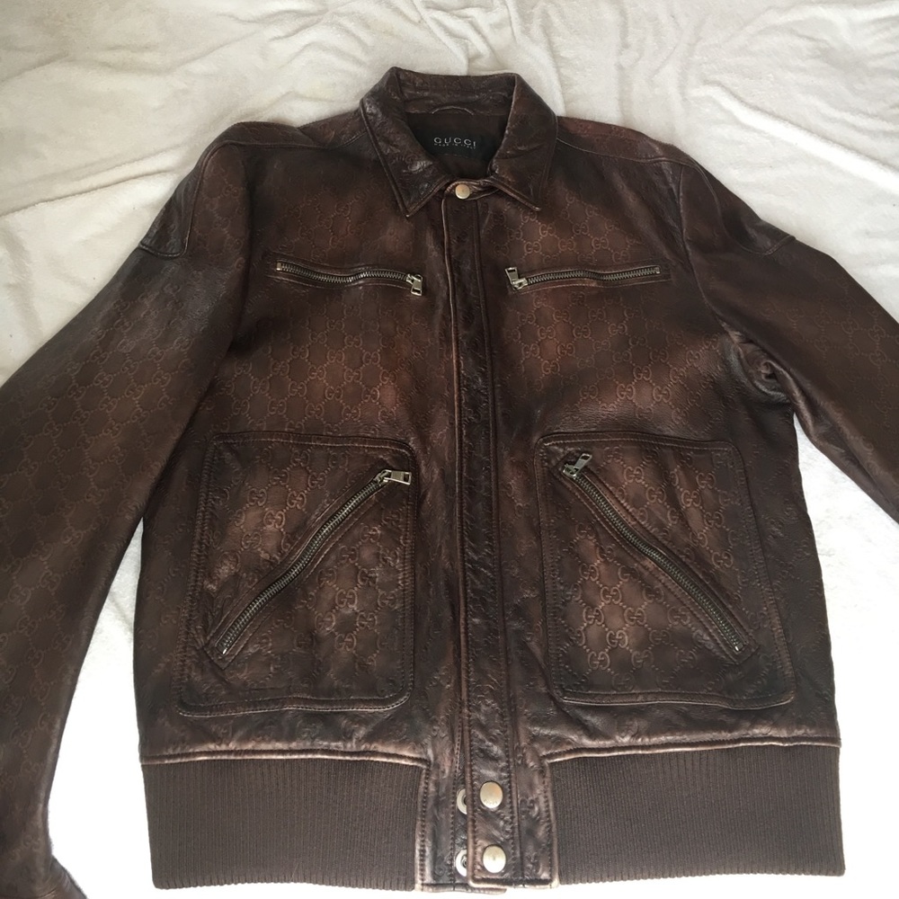 Gucci GG stamped 100% leather jacket