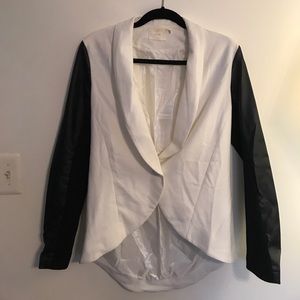 White Blazer with Faux Leather Sleeves