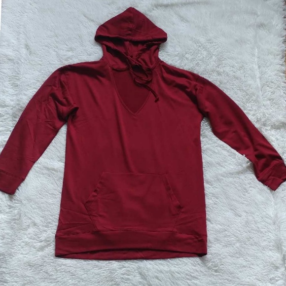 ❌SOLD❌"Wine Not" Burgundy Hoodie Sweater Dress - Picture 6 of 8