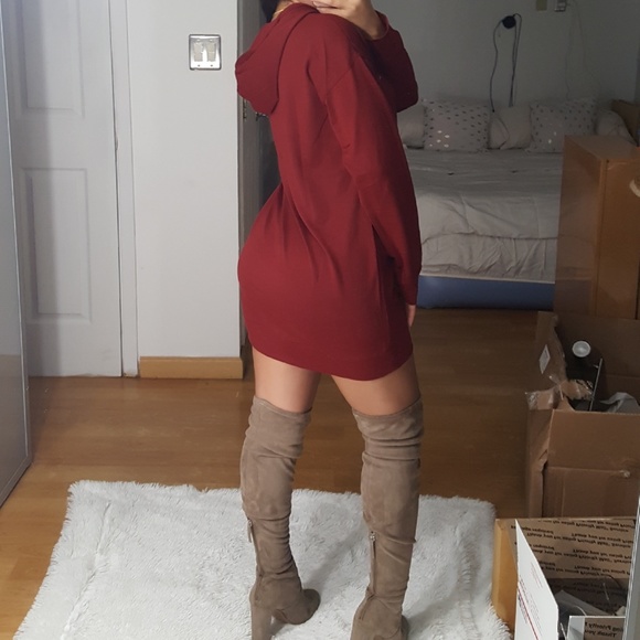 ❌SOLD❌"Wine Not" Burgundy Hoodie Sweater Dress - Picture 4 of 8