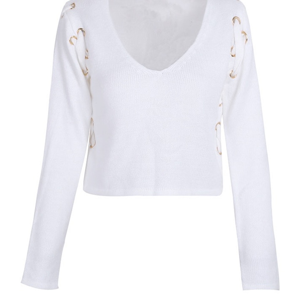 'Mira' Lace Up V-Neck Sweater - Picture 8 of 8