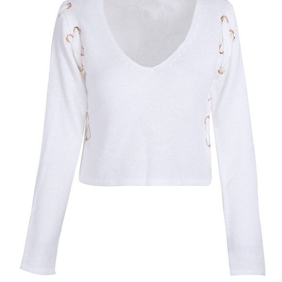 'Mira' Lace Up V-Neck Sweater - Picture 8 of 8