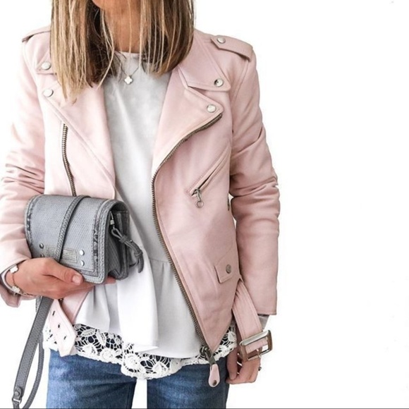 blush pink moto jacket