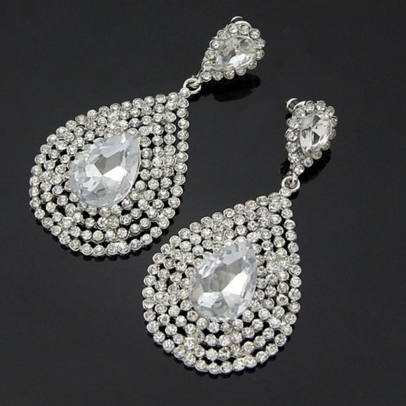 Large earrings crystal silver NWOT - Picture 3 of 5