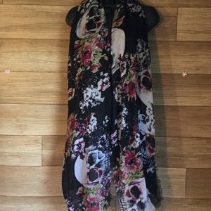 Mossimo Skulls And Flowers Wrap/Scarf With Fringe
