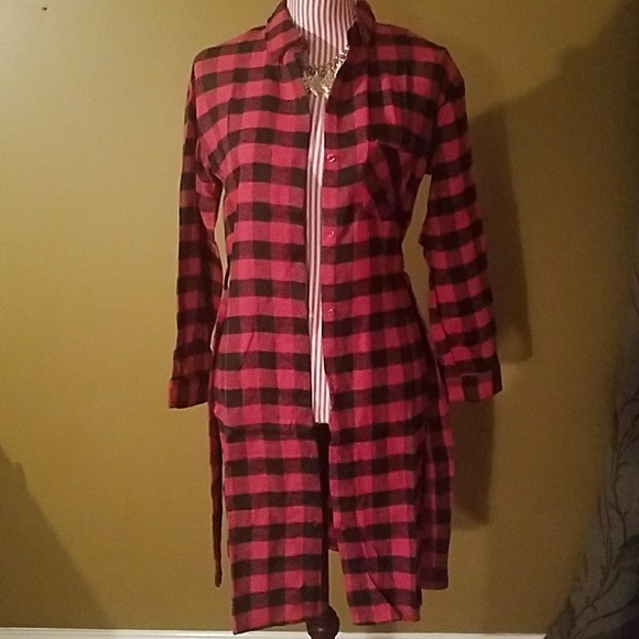 LAST ONE! Flannel Buffalo Plaid Long Shirt Dress - Picture 2 of 4