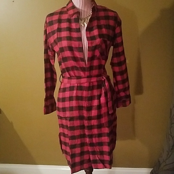 LAST ONE! Flannel Buffalo Plaid Long Shirt Dress - Picture 3 of 4