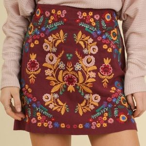 Multi Colored Embroidered Maroon Skirt