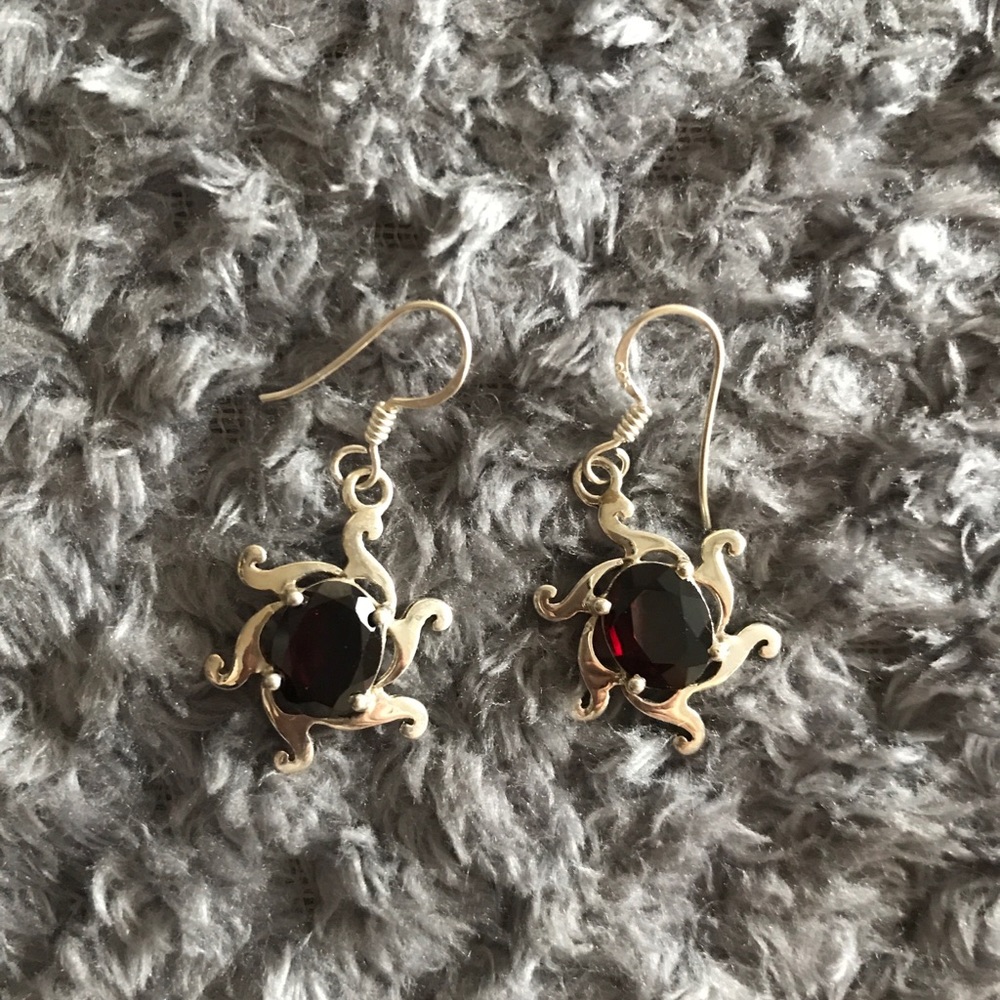 Silver and red stone earrings