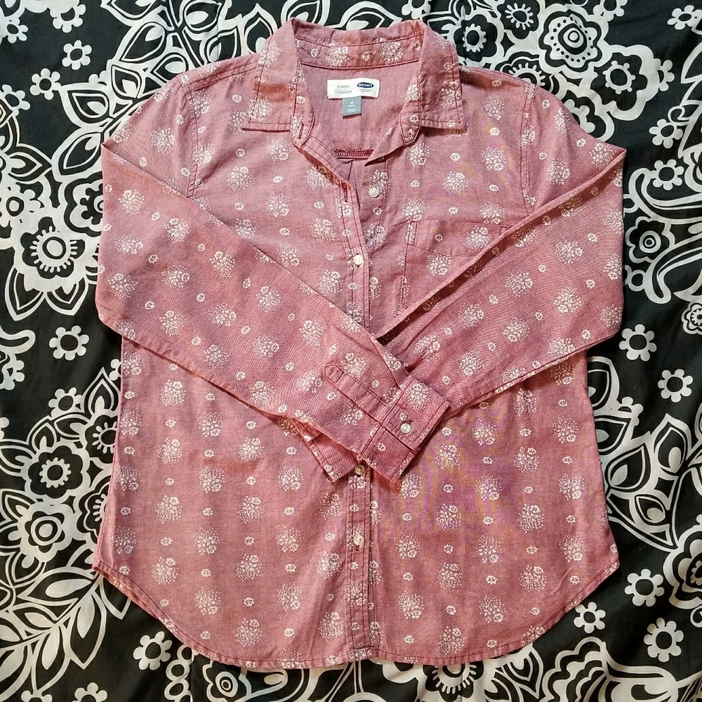 Pink Button Up/Down with Flower Pattern