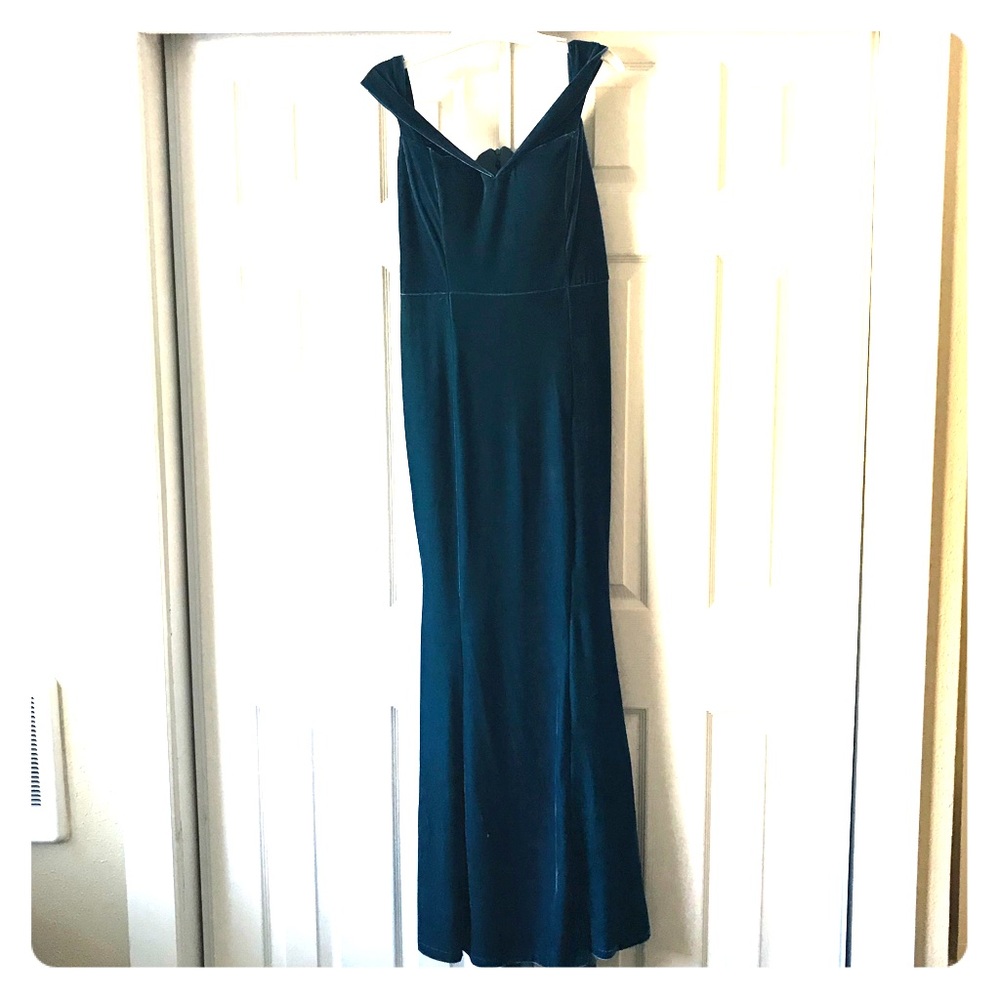 Blue green velvet gown dress