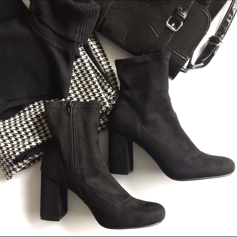 ✨HP! MIA High Heel Black Suede Ankle Sock Boots, 8