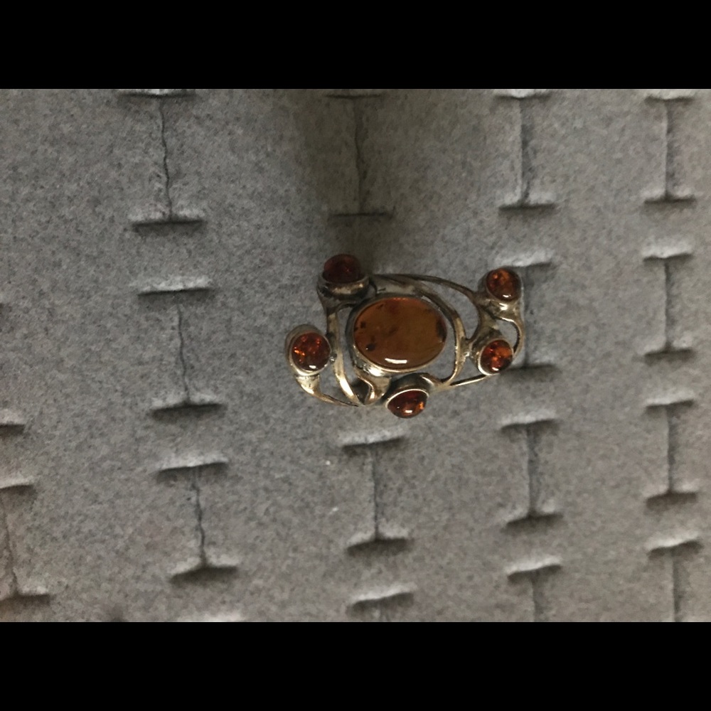 Real Amber stones sterling silver ring