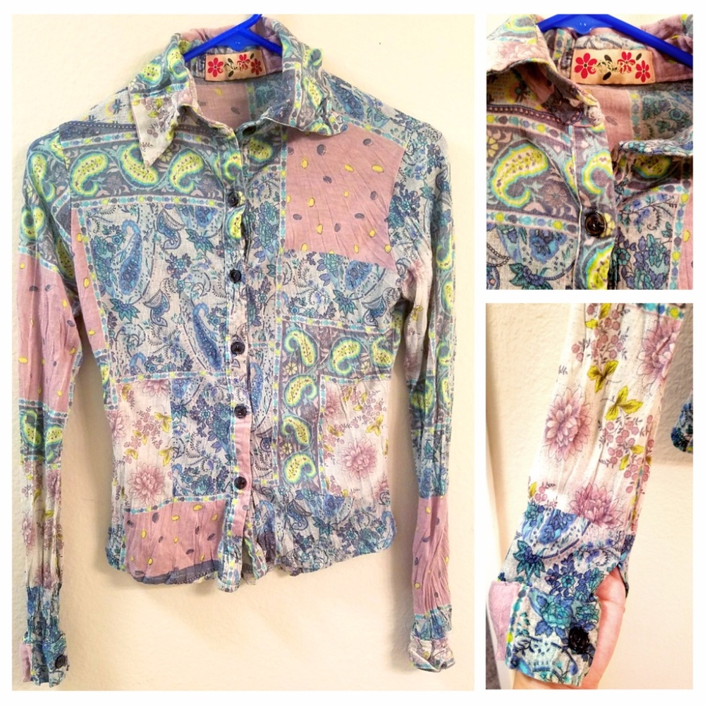 Floral paisley stretchy Boho Shirt *PRICE FRIM*